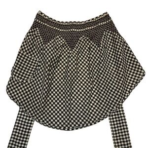 Vintage Apron Black White Gingham Pink‎ Stitch Smocked Waist Tie Back One Sized